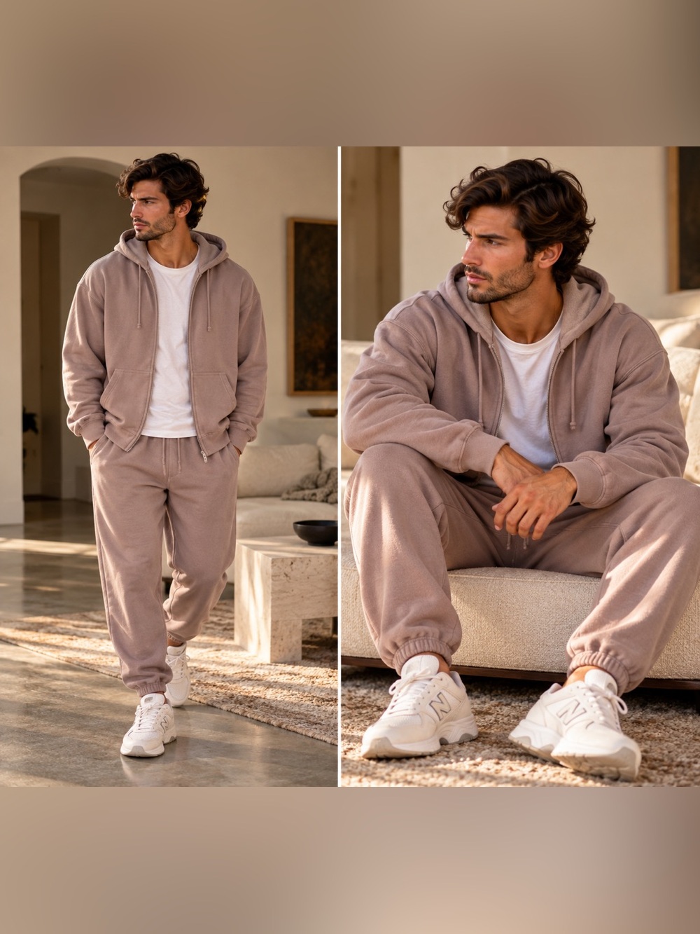 SKIMS Terry Men's Relaxed Zip-Up Hoodie Fawn Sz S